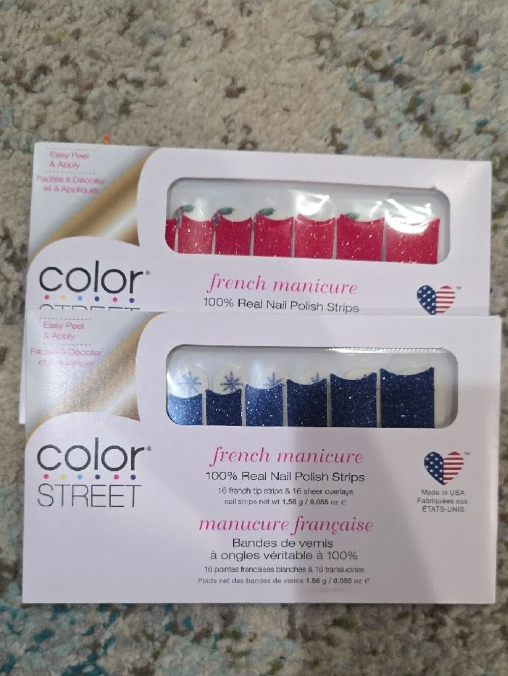 Color Street Red & Blue Glitter French Manicure Nail Strips